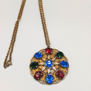 Vintage Czech Glass Medallion Pendant Necklace